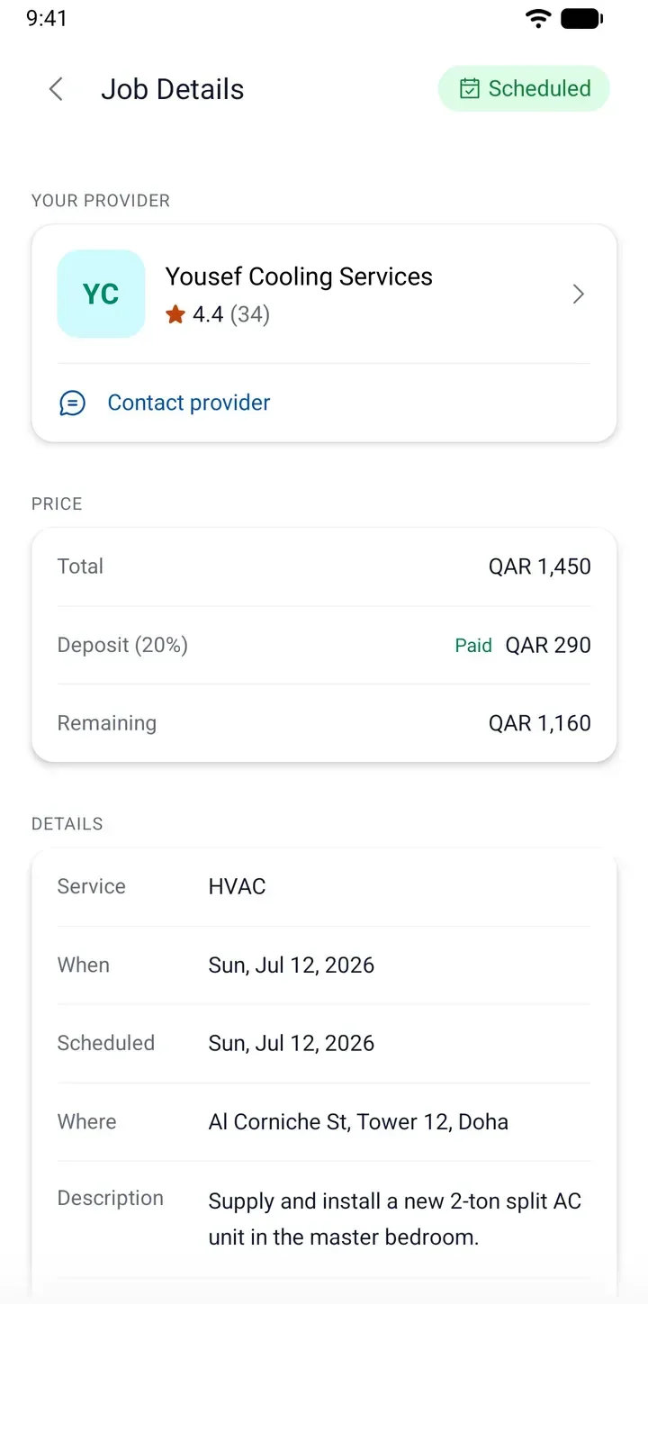 Tracking a booked job in the ServiLink app