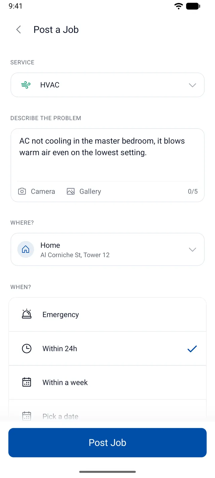 Posting a job in the ServiLink app